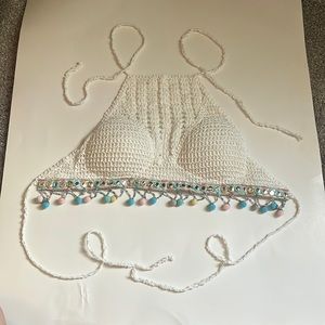 boho white crop top with fringe
